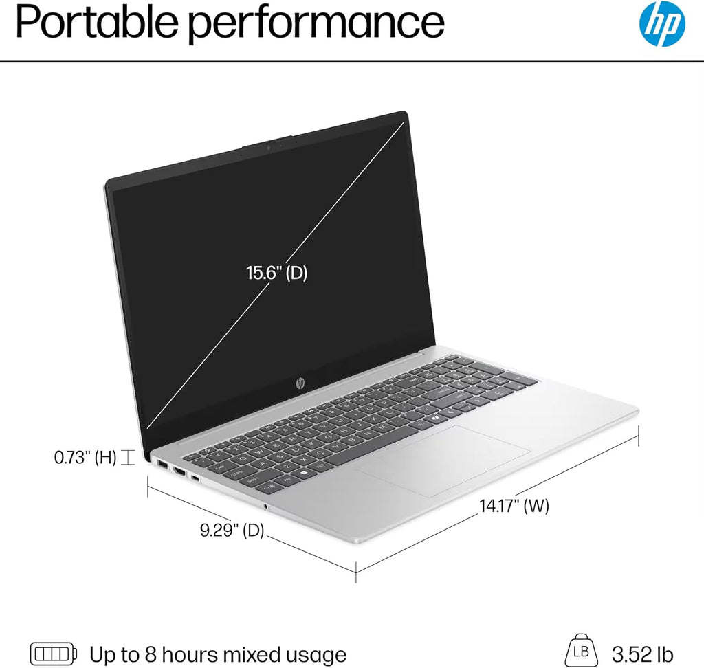 Ordinateur compact portable HP 2025, fleuron professionnel ultra-fin, suite Office à vie, optimisé par l'IA, écran HD 15,6 pouces, processeur Intel i3 à 8 cœurs, 16 Go de RAM, 628 Go de stockage (128 Go UFS + 500 Go extensible), Wi-Fi 6, Copilot