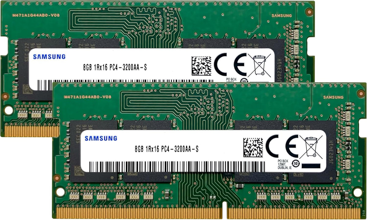 Mémoire RAM Samsung 16 Go (2 x 8 Go) DDR4 3200 MHz PC4-25600 (PC4-3200AA) CL22 SODIMM 1Rx16 simple rangée 1,2 V 260 broches pour ordinateur compact portable.