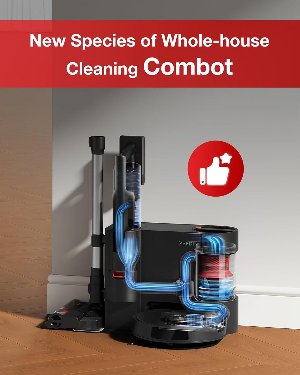 Aspirateur balai à connectivité sans fil Yeedi C12, robot laveur de sols et serpillère tout-en-un, doté de double vidage automatique, aspiration de 10 000 Pa et brosse ZeroTangle légère pour sols durs, tapis et poils d'animaux.