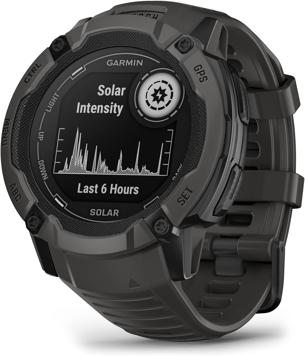 Présentation : Montre connectée GPS robuste Garmin Instinct 2X Solar avec lampe torche intégrée, recharge solaire, GNSS multibande et boîtier graphite.