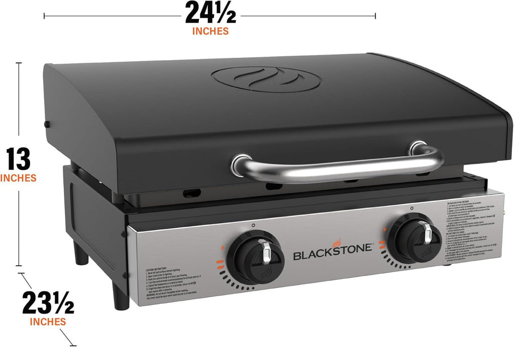Plaque de cuisson de table Blackstone 1813 Original 22 pouces dotée de couvercle et plaque frontale en acier inoxydable, revêtement en poudre noir.