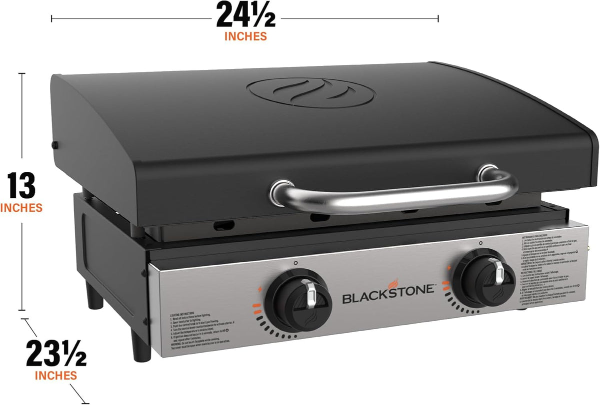 Plaque de cuisson de table Blackstone 1813 Original 22 pouces dotée de couvercle et plaque frontale en acier inoxydable, revêtement en poudre noir.
