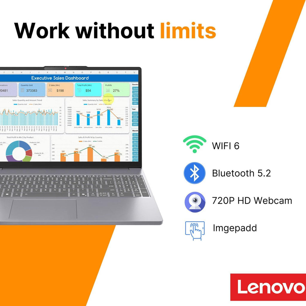 Ordinateur compact portable professionnel Lenovo IdeaPad • Écran FHD+ 15,3 pouces • Processeur Intel Core i7-13620H à 10 cœurs • 16 Go de RAM DDR5 • SSD PCIe de 512 Go • Intelligence artificielle Copilot • Wi-Fi 6 et Bluetooth 5.2 • Windows 11 •