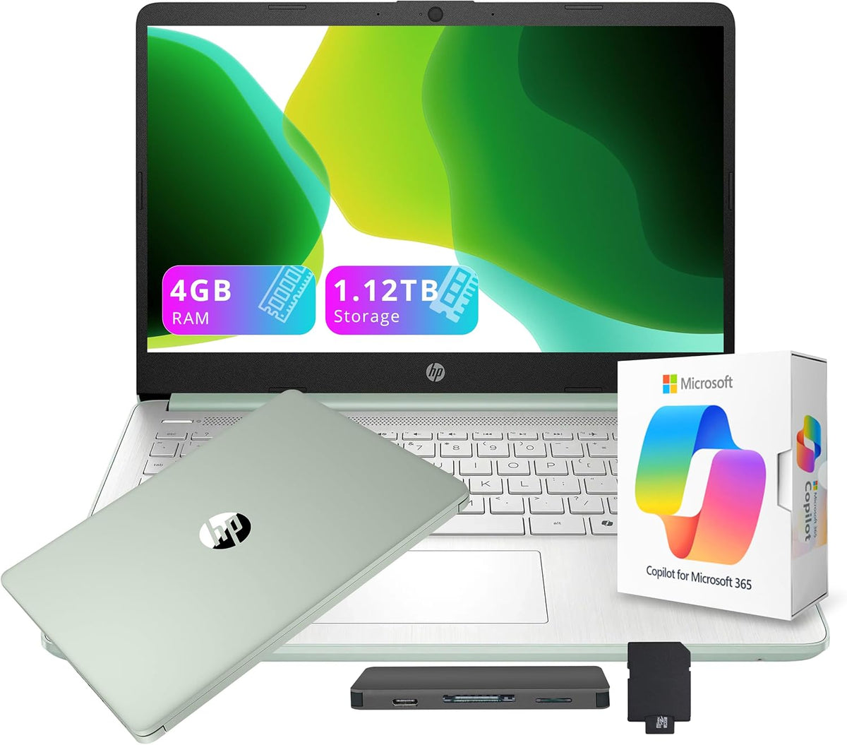 Ordinateur compact portable HP Stream 14 HD pour étudiants et professionnels avec AI Copilot, processeur Intel N150, 4 Go de RAM, 1,12 To de stockage (128 Go UFS + station d'accueil de 1 To), abonnement d'un an à Office 365, carte graphique Intel