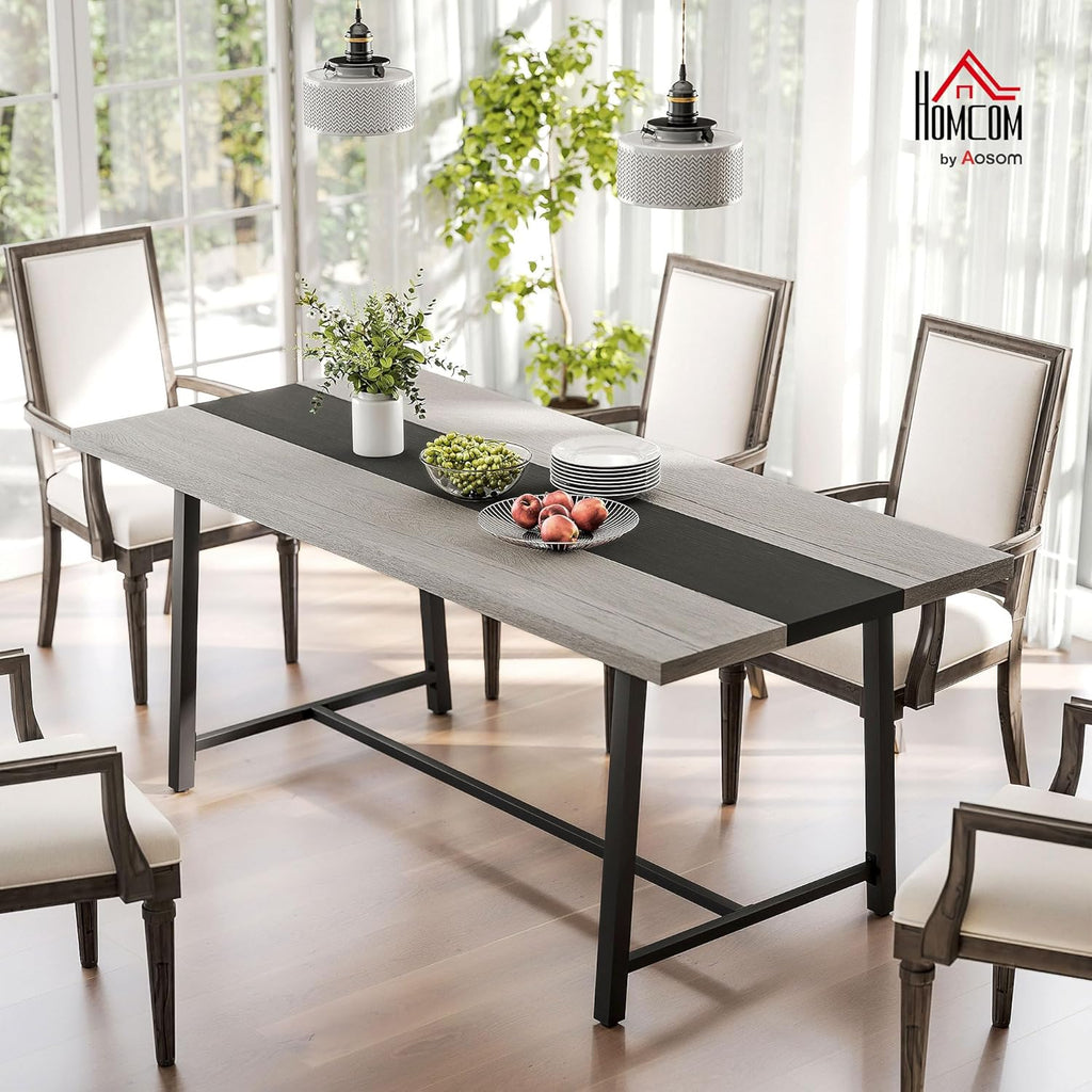 Table de salle à manger industrielle HOMCOM pour 8 personnes, table rectangulaire de 180 cm de long dotée de grand plateau et pieds en acier, gris vieilli