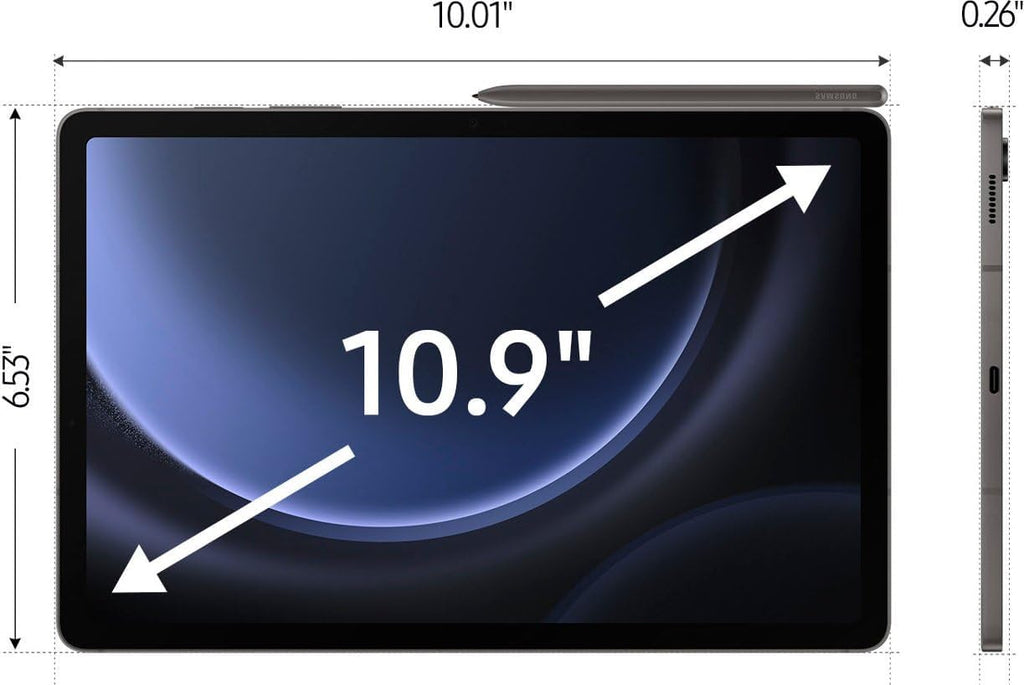 Tablette tactile Samsung Galaxy Tab S9 FE 10,9" 128 Go WiFi Android, grand écran, longue autonomie, processeur puissant, S Pen, appareil photo 8 MP, légère et résistante, stockage extensible, version US 2023, grise