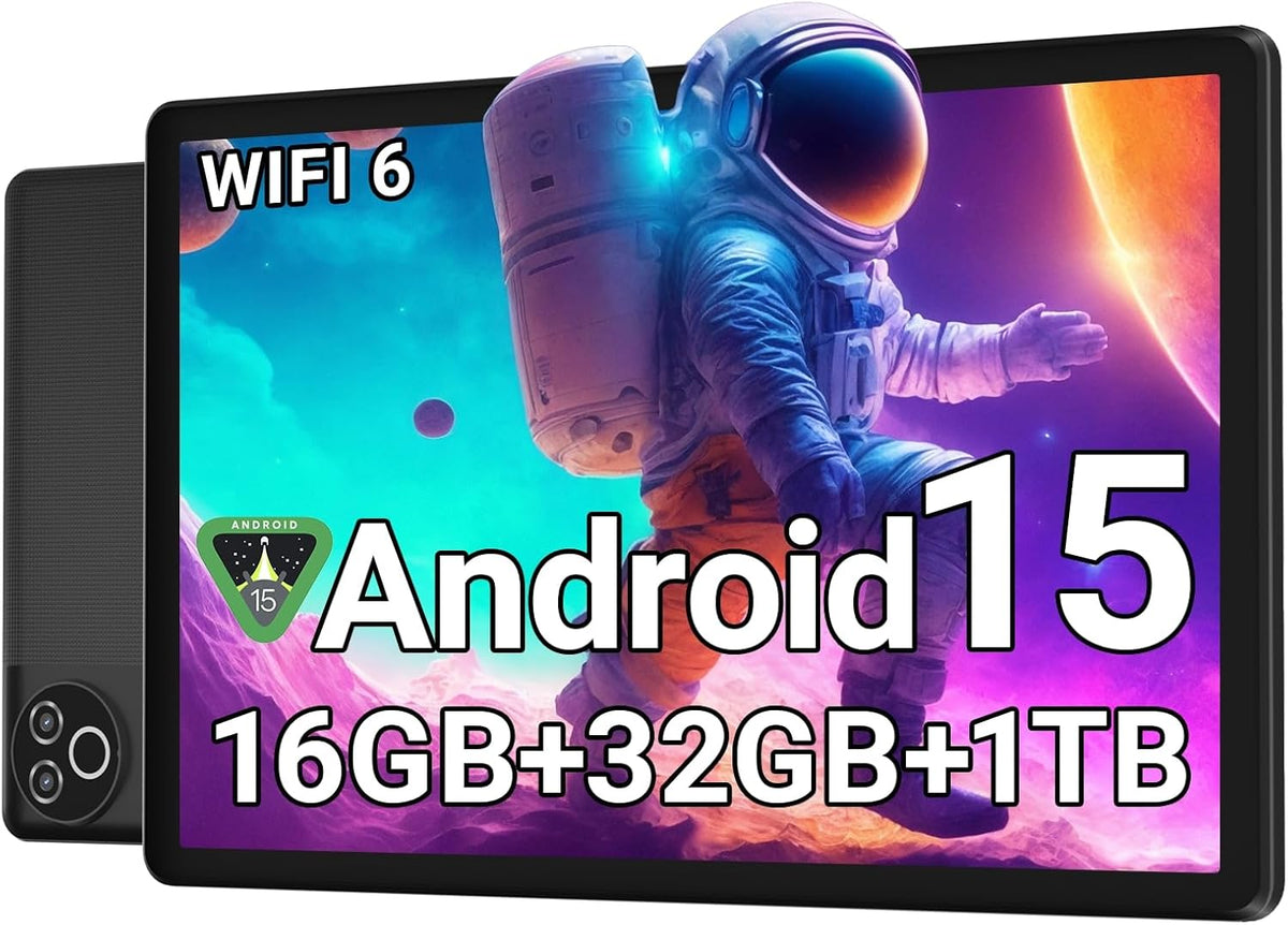 Tablette tactile Android 15, 10 pouces, 16 Go de RAM, 32 Go de ROM extensible jusqu'à 1 To, Wi-Fi 6 et Bluetooth 5.4, processeur 5 cœurs, écran tactile IPS HD, autonomie de plus de 8 heures, double caméra, tablette portable pour enfants et adultes, c
