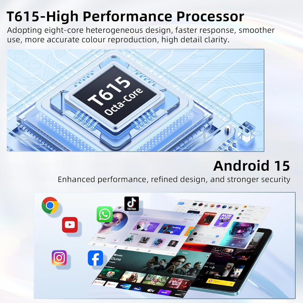 Tablette tactile Android 15 10 pouces, 24 Go de RAM, 128 Go de ROM, avec étui clavier, souris et stylet, mémoire extensible jusqu'à 1 To, processeur octocœur 6000 mAh, écran IPS HD 1280 x 800, Wi-Fi, processeur T615 haute performance, double caméra (