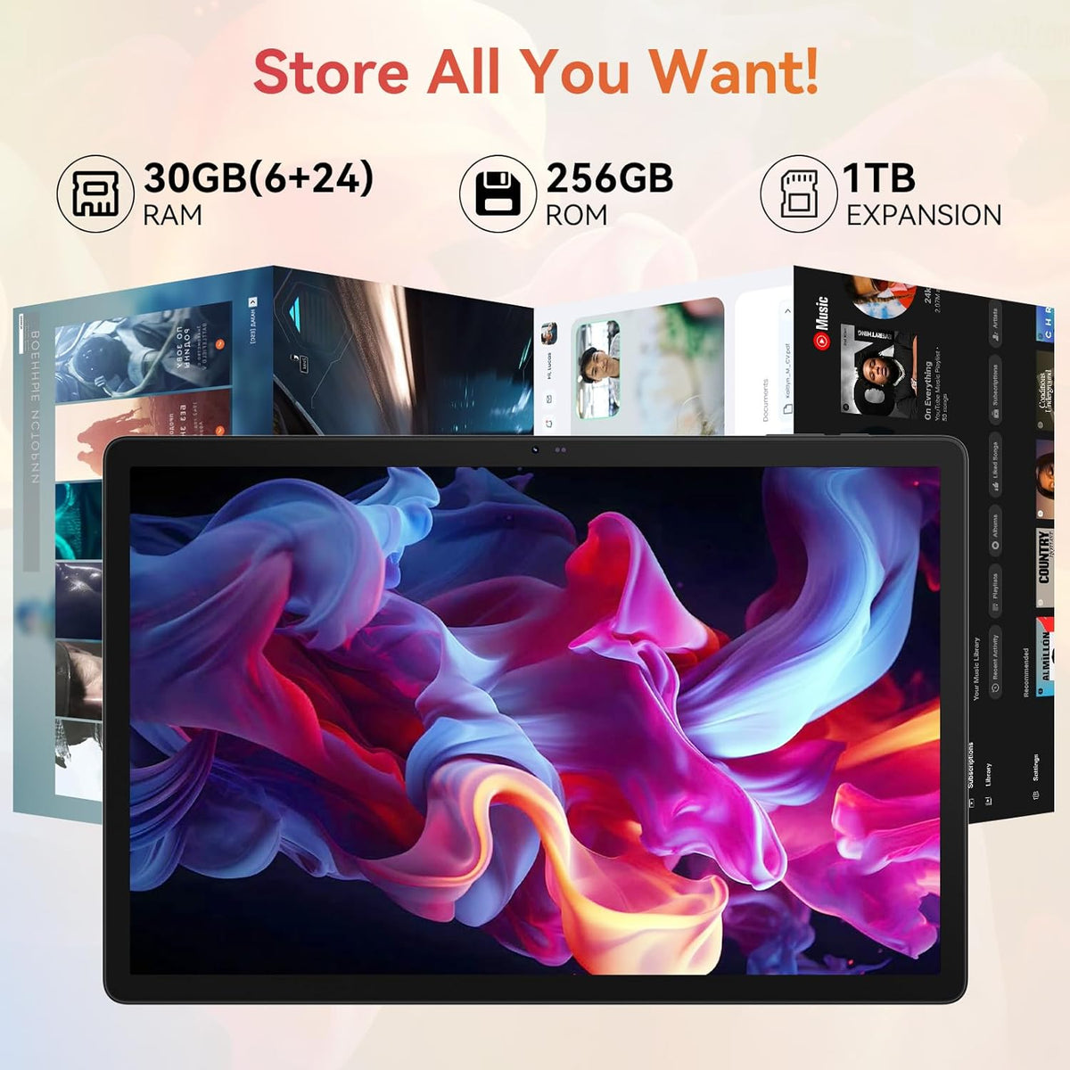 Tablette tactile | 14 pouces Android 16 | 30 Go de RAM, 256 Go de ROM | Écran IPS Full HD 1920 x 1200 | Batterie 10 000 mAh, charge rapide 30 W | Processeur octocœur | Wi-Fi 6, Bluetooth 5.4 | Double caméra | Clavier | Souris | Stylet | Étui | Casque