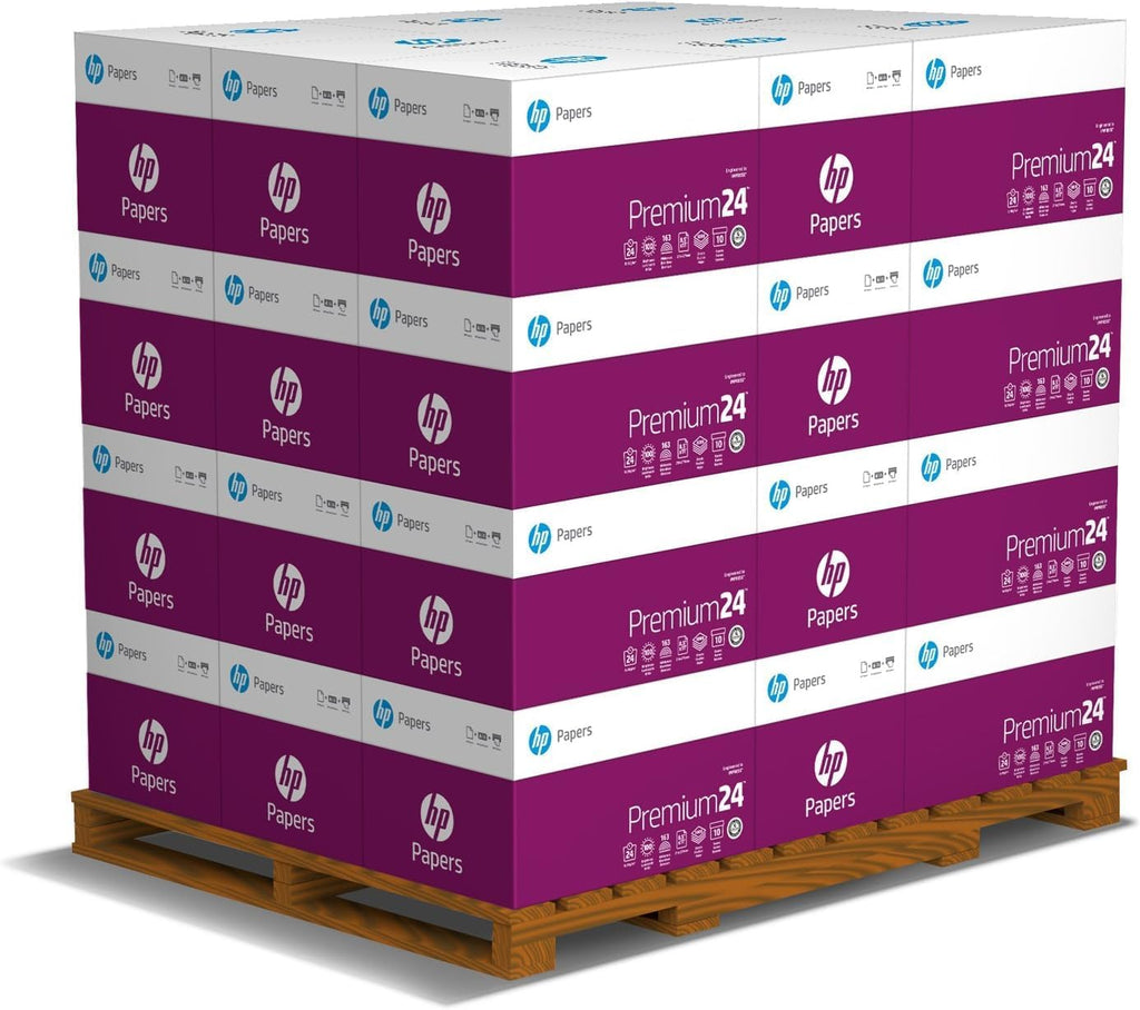 Papier pour imprimante HP | Format 8,5 x 11 pouces | qualité soignée 24 lb | Palette de 32 caisses - 160 000 feuilles | Blanc 100 | Fabriqué aux États-Unis - Certifié FSC | 112400P