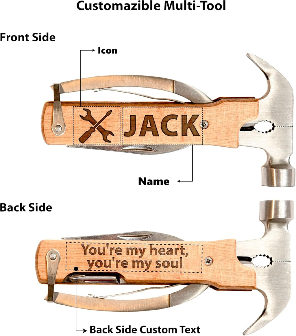 Marteau multifonction personnalisé tout-en-un, outil de survie, cadeau adapté à homme, petite attention à glisser dans une chaussette de Noël, cadeau pour mari, père, grand-père, fils, outil pour papa, cadeau d'anniversaire pour homme