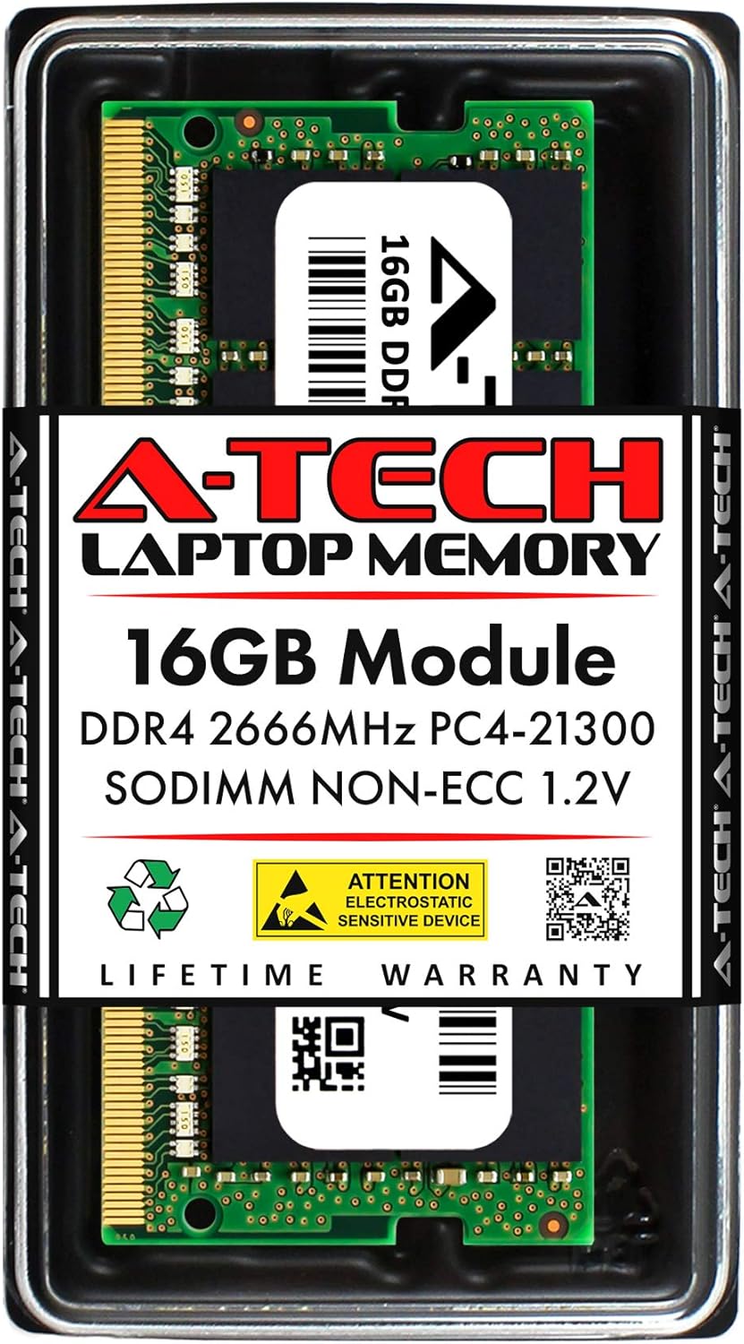 Module de mémoire RAM A-Tech 16 Go DDR4 2666 MHz PC4-21300 (PC4-2666V) CL19 SODIMM 1,2 V 260 broches non-ECC pour ordinateur compact portable.