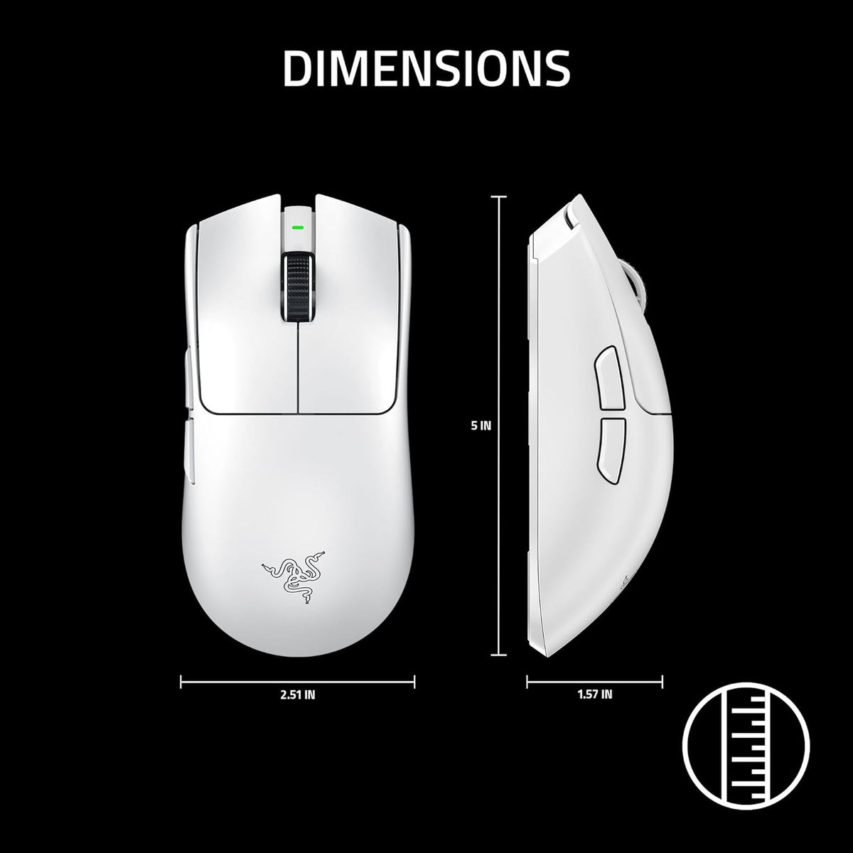 Souris gaming à connectivité sans fil Razer Viper V3 Pro : symétrique, légère (55 g), fréquence de rafraîchissement de 8 000 Hz, capteur optique 35 000 DPI, commutateurs optiques Gen3, 8 boutons programmables, autonomie de 95 h, blanche.