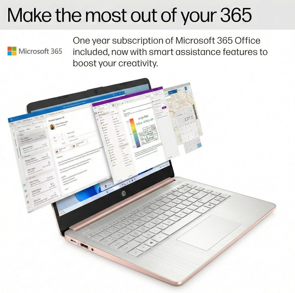Dernier Ultrabook HP avec Copilot AI - 1,2 To de stockage - 4 Go de RAM - Intel Core | Microsoft Office 365 inclus | SSD de 192 Go + 1 To de stockage cloud | Webcam | Windows 11 | Sans souris | Ordinateur compact portable essentiel