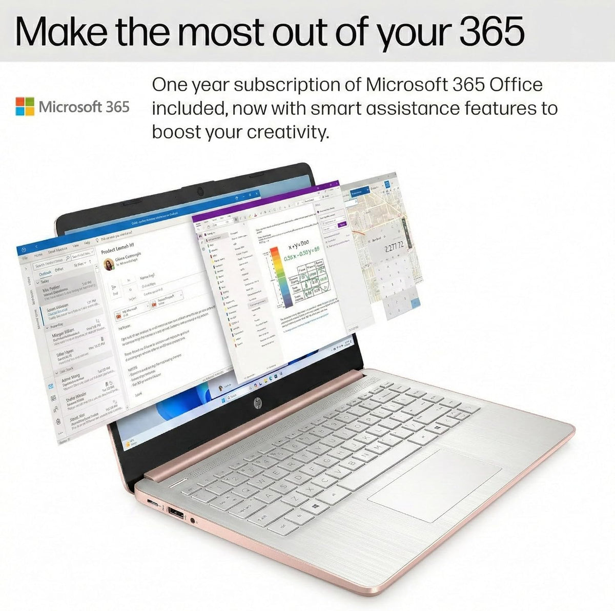 Dernier Ultrabook HP avec Copilot AI - 1,2 To de stockage - 4 Go de RAM - Intel Core | Microsoft Office 365 inclus | SSD de 192 Go + 1 To de stockage cloud | Webcam | Windows 11 | Sans souris | Ordinateur compact portable essentiel