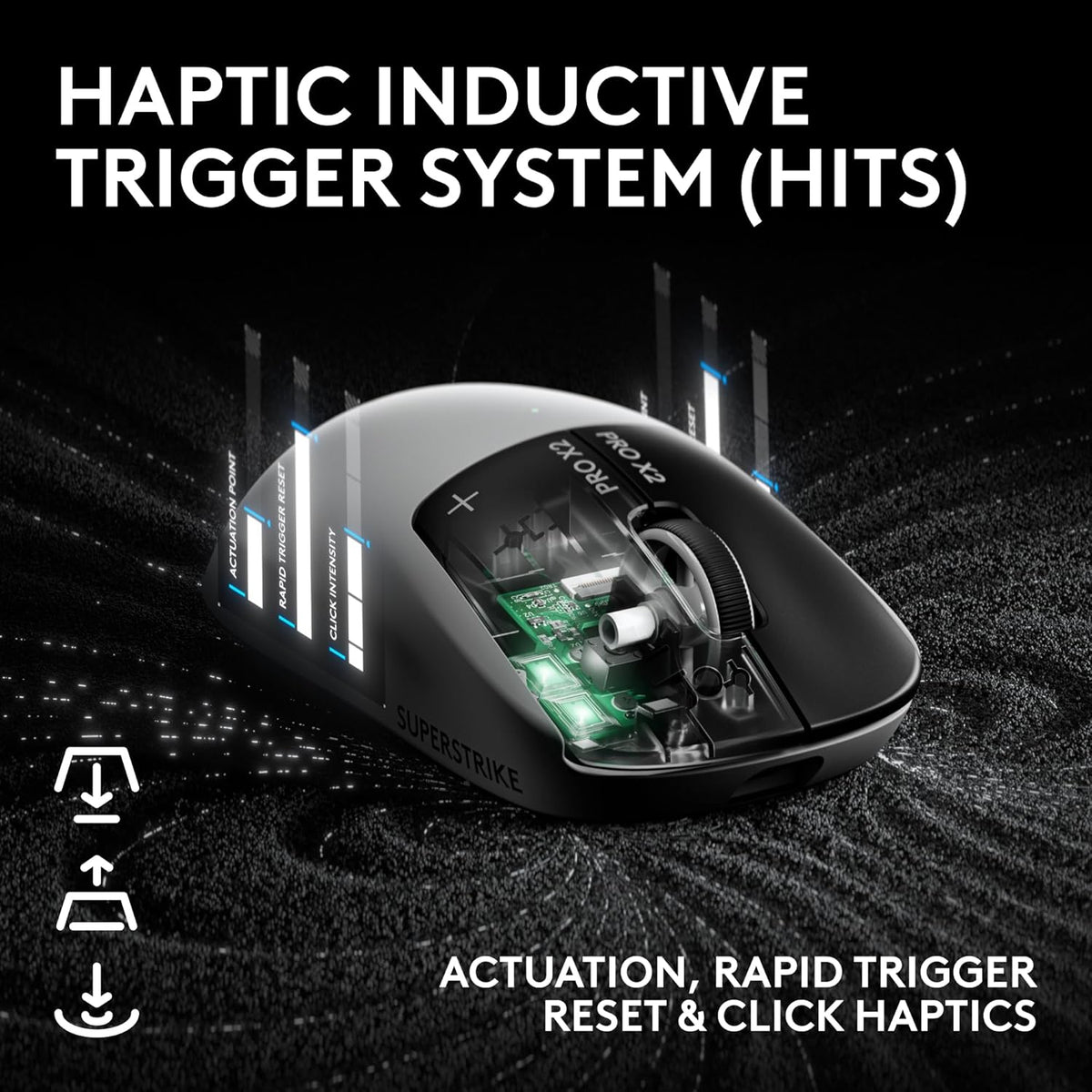 Souris gaming sans fil Logitech PRO X2 SUPERSTRIKE Lightspeed : performances ultra-rapides, ultra-légère (61 g), retour haptique personnalisable, chargement USB-C, pour PC/Mac/ordinateur compact portable – Blanche