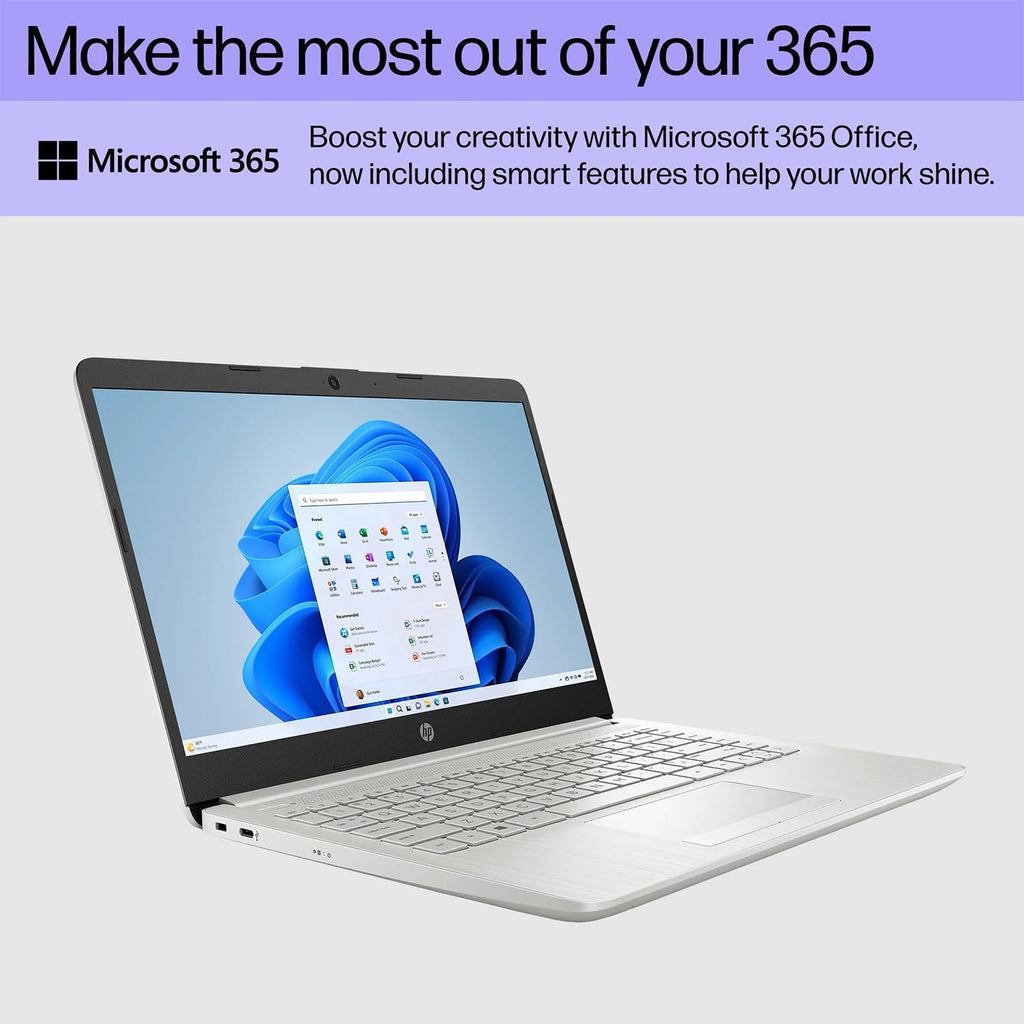 Ordinateur compact portable HP pour étudiants et professionnels, écran HD 14 pouces, processeur Intel Quad-Core N4120, 8 Go de RAM DDR4, 64 Go de stockage eMMC, abonnement d'un an à Office 365, webcam, port RJ-45, HDMI, Wi-Fi, Windows 11 Famille