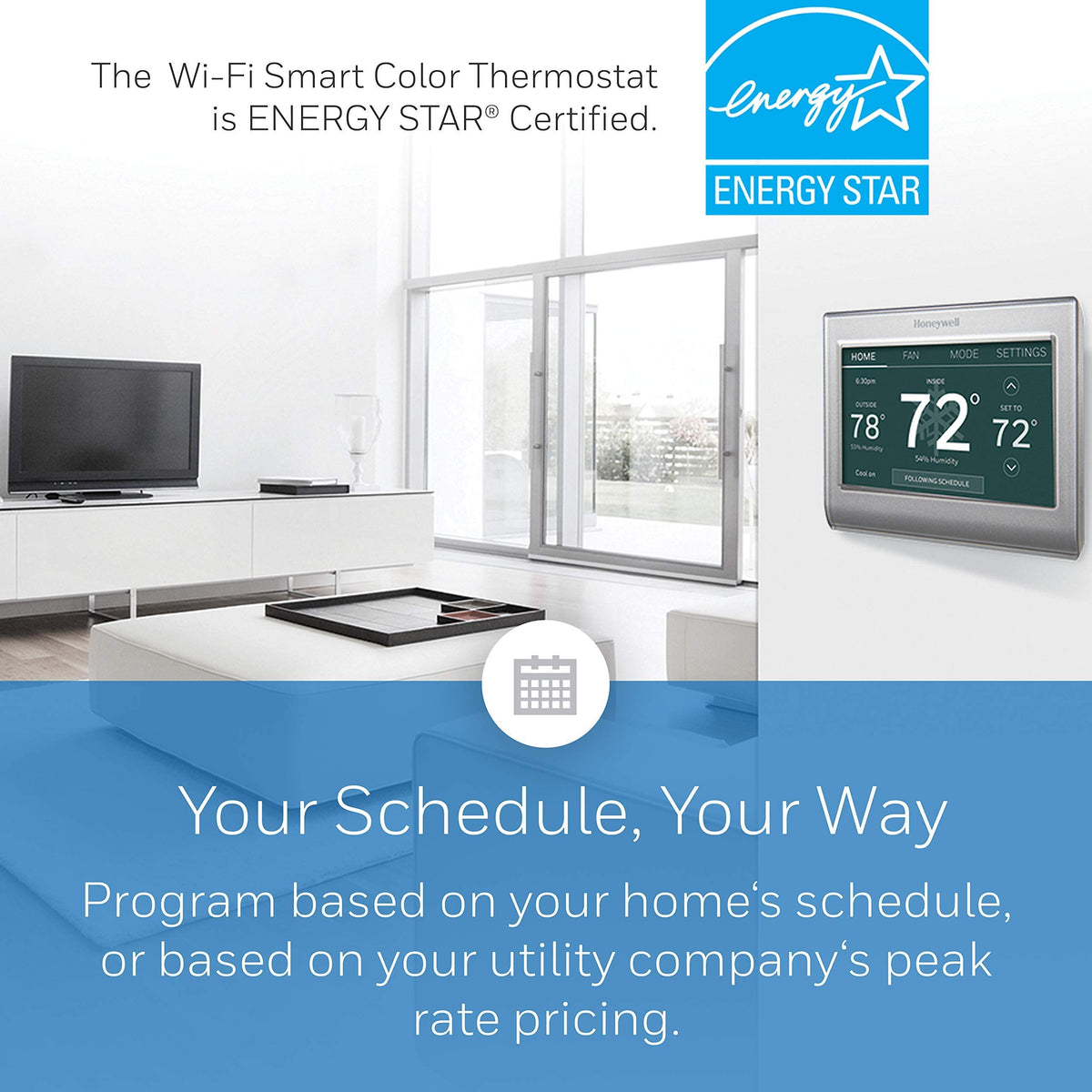 Thermostat intelligent Wi-Fi HONEYWELL HOME RTH9585WF1004 - Programmable sur 7 jours – Modèle pratique