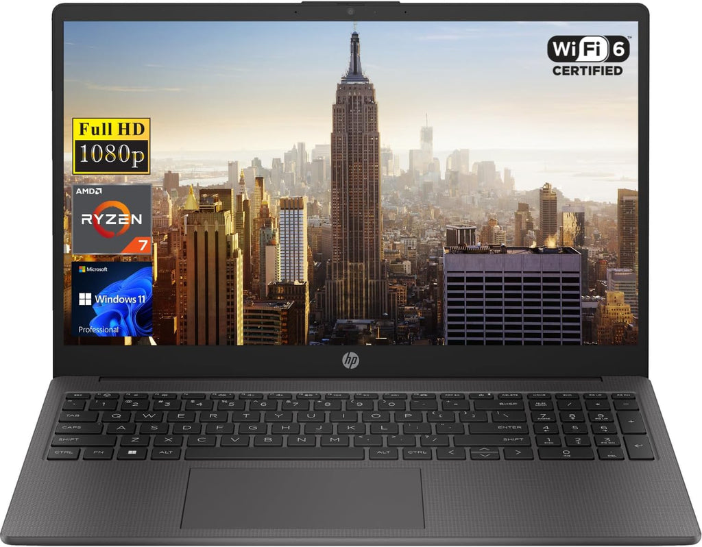 Ordinateur compact portable professionnel HP 255 G10 15,6" FHD, processeur AMD Ryzen 7 7730U, 32 Go de RAM, SSD PCIe 1 To, pavé numérique, webcam, Wi-Fi 6, HDMI, Windows 11 Pro, noir