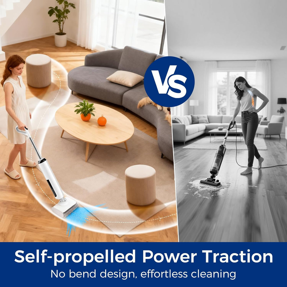 Balai aspirateur eau et poussière, balai aspirateur à connectivité sans fil tout-en-un à plat à 180°, machine de nettoyage des sols, autonomie de 45 minutes, nettoyage automatique allant jusqu'à 70 °C, nettoyage des bords, balai aspirateur…
