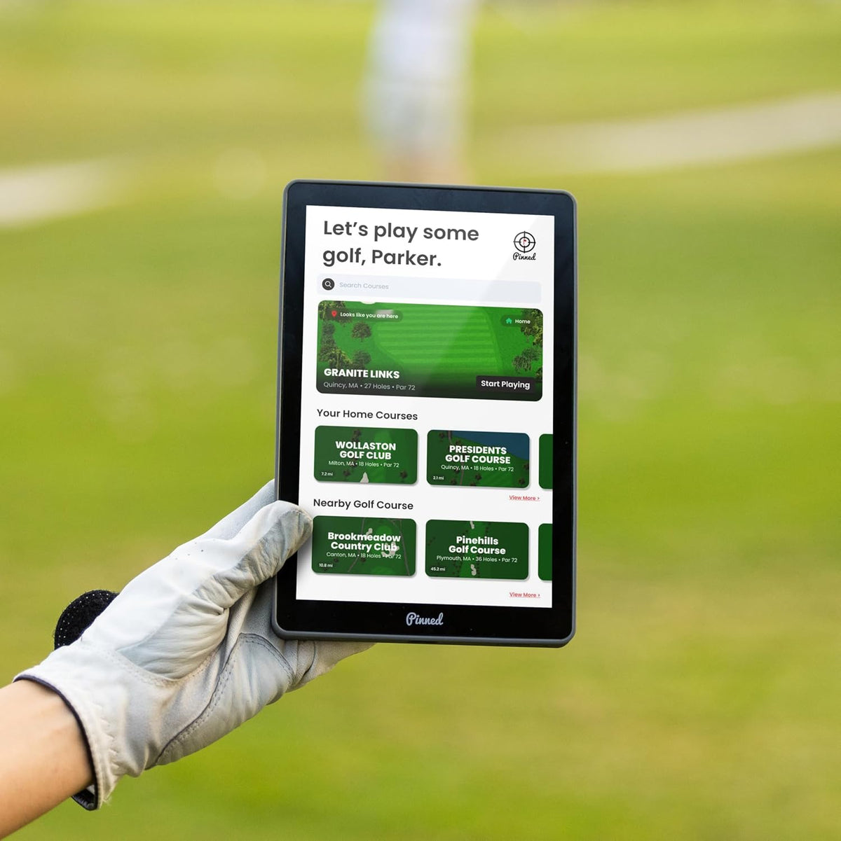 Tablette tactile GPS portable Pinned Golf - Le Caddie - Écran tactile magnétique résistant aux intempéries - Distances FCB - 45 000 cartes de parcours - Cadeau pour homme - Gris
