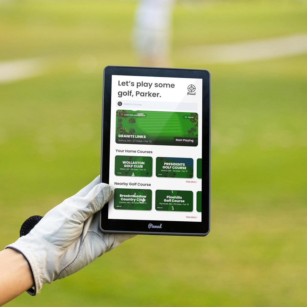 Tablette tactile GPS portable Pinned Golf - Le Caddie - Écran tactile magnétique résistant aux intempéries - Distances FCB - 45 000 cartes de parcours - Cadeau pour homme - Gris