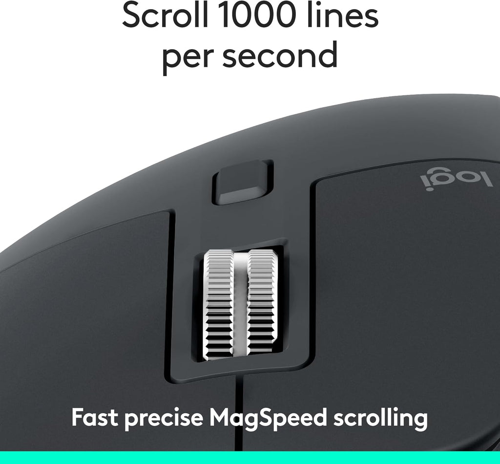 Souris à connectivité sans fil Logitech MX Master 3S Bluetooth Edition, sans récepteur USB - Défilement ultra-réactif, ergonomique, 8 000 DPI, suivi sur verre, clics silencieux, compatible doté de Apple Mac, PC Windows, Linux et Chrome - Graphite