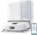 Aspirateur robot eufy E25, système HydroJet doté de balai à franges, aspiration turbo 20 000 Pa, robot laveur tout-en-un, nettoyage des bords et des coins, conception anti-enchevêtrement, détection d'obstacles par IA, blanc