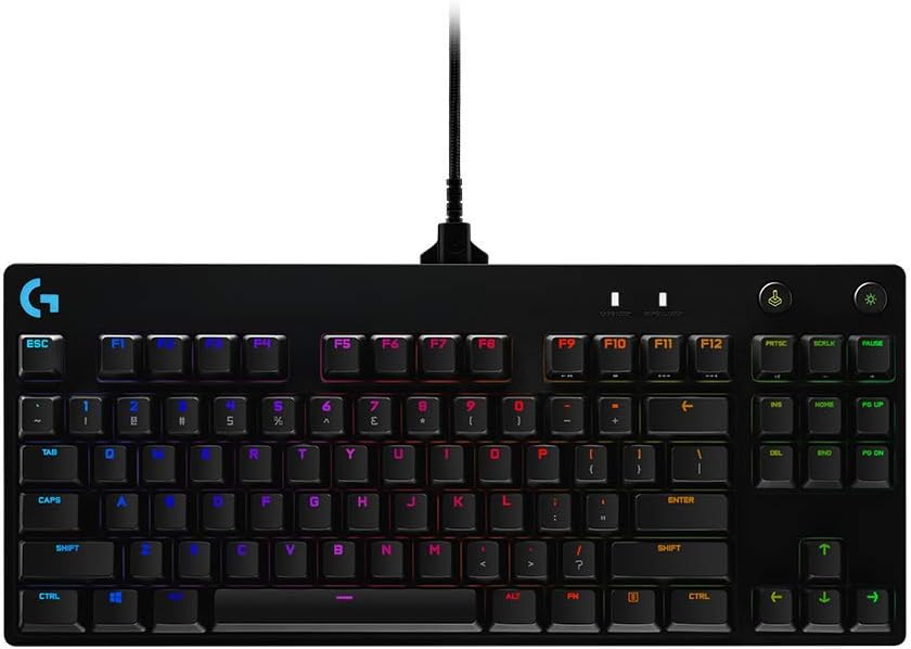 Clavier de jeu mécanique Logitech G PRO, format ultra-facile à transporter sans pavé numérique, câble micro USB détachable, touches rétroéclairées RVB LIGHTSYNC 16,8 millions de couleurs