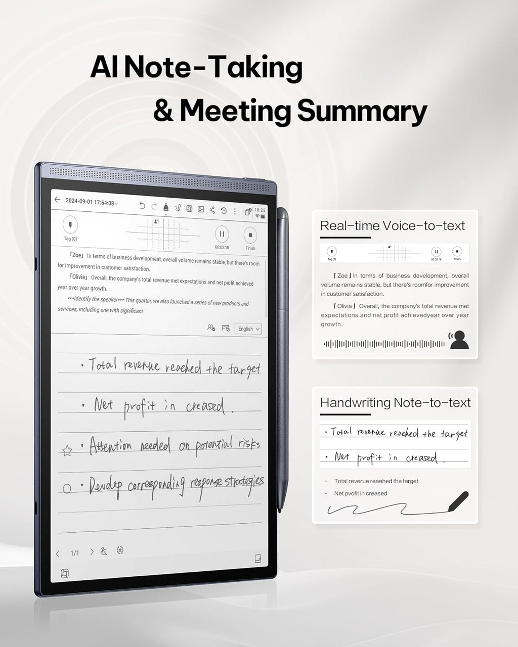 iflytek AINOTE Air 2 Bundle - Étui folio noir, Tablette tactile graphique 8,2 pouces avec stylet, transcription vocale et assistance multilingue pour la prise de notes et l'écriture, stylet et IA.