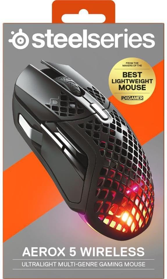 Souris gaming à connectivité sans fil SteelSeries Aerox 5 - RGB perforée - Conception ultra-légère et résistante à l'eau - 9 boutons - Bluetooth/2,4 GHz - Capteur optique TrueMove Air 18 000 DPI