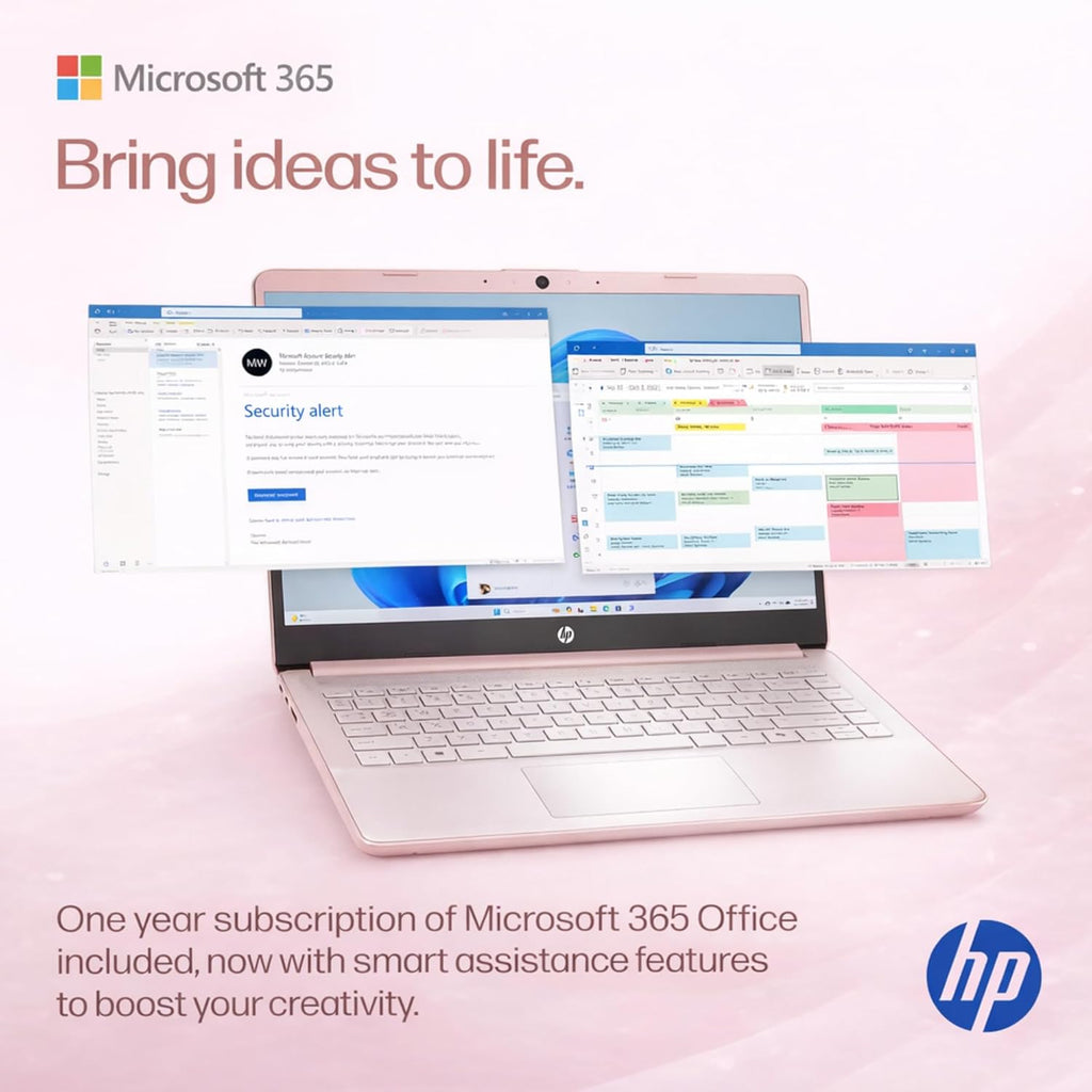 Ordinateur compact portable HP Ultrabook, 8 Go de RAM, 1,1 To de stockage (1 To OneDrive + 64 Go SSD), Microsoft 365 inclus, processeur Intel 2 cœurs | Rapide, intelligent, économique, compatible IA, sans souris, couleur or rose