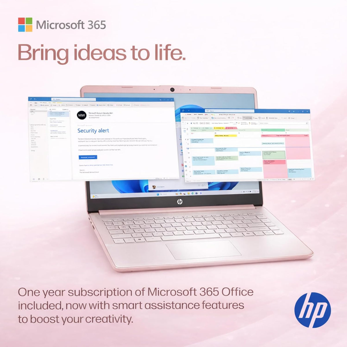 Ordinateur compact portable HP Ultrabook, 8 Go de RAM, 1,1 To de stockage (1 To OneDrive + 64 Go SSD), Microsoft 365 inclus, processeur Intel 2 cœurs | Rapide, intelligent, économique, compatible IA, sans souris, couleur or rose