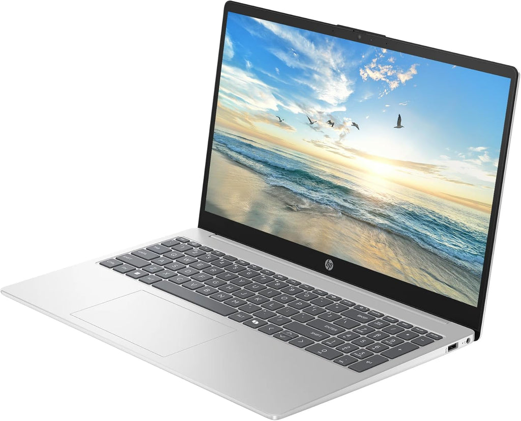 Ordinateur compact portable professionnel HP 15,6 pouces avec Microsoft Office 365 et Copliot AI, processeur Intel quadricœur, Windows 11, écouteurs PLUSERA et hub 8 en 1 inclus, argent naturel (argent naturel, 16 Go de RAM)