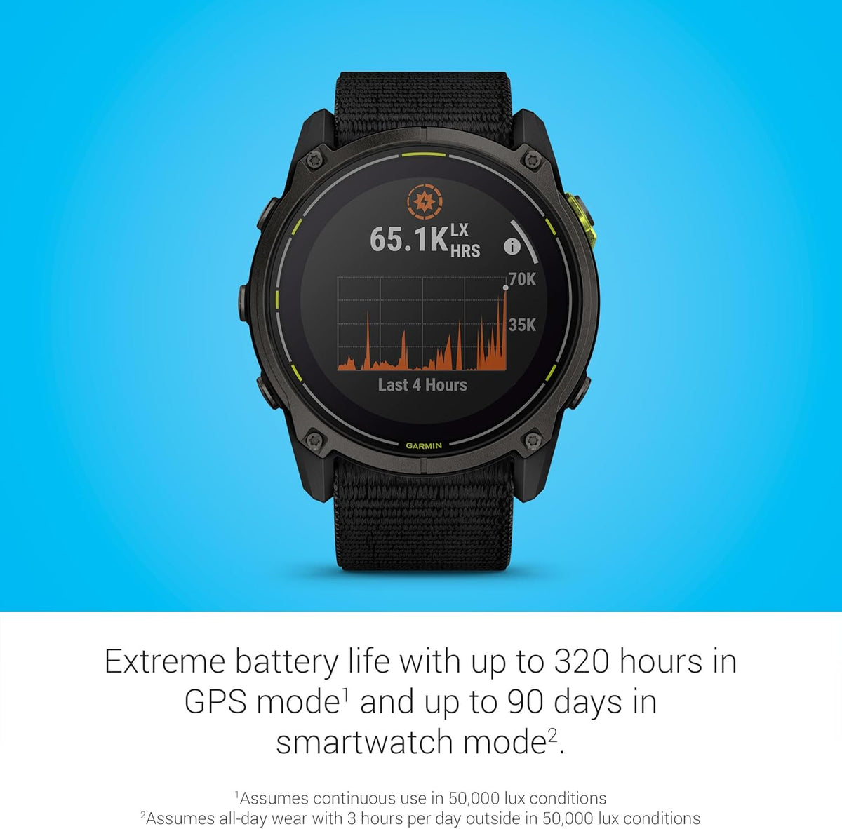 Présentation : Garmin Enduro™ 3 – 51 mm Montre connectée GPS ultra-performante avec boîtier en titane DLC gris carbone et bracelet en nylon noir UltraFit