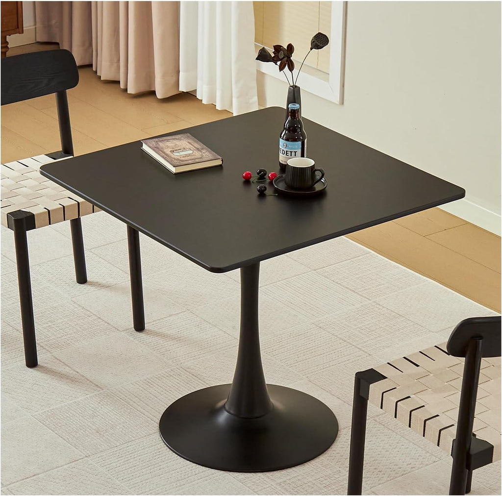 Table de salle à manger carrée, table tulipe de 80 cm dotée de plateau épais et pied en métal, table bistro moderne du milieu du siècle pour cuisine, petits espaces, salon, café (noir)
