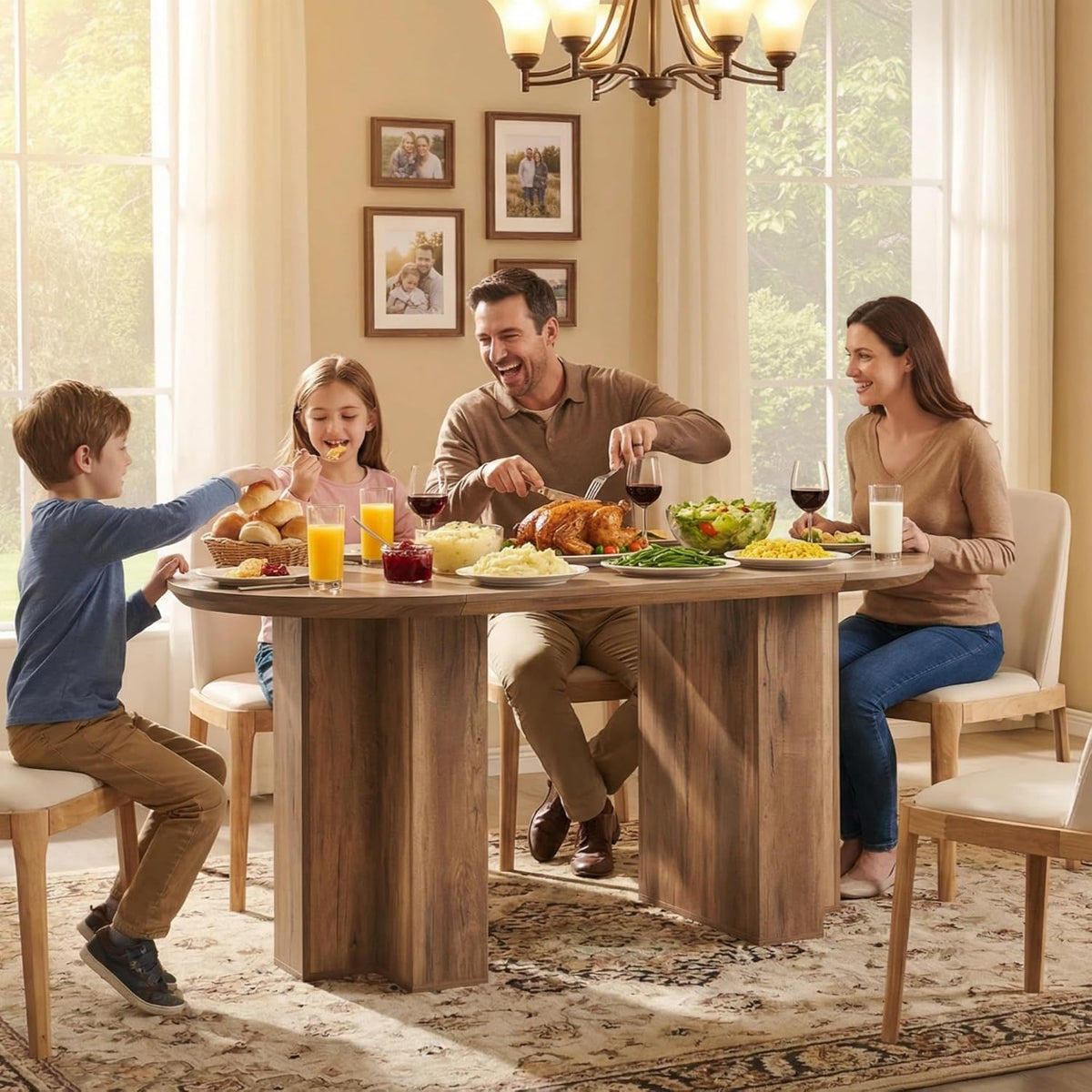 Table de salle à manger ovale moderne en bois OKD de 160 cm (63 pouces) pour 4 à 6 personnes, dotée de piètement stable en forme de T, structure en métal et plateau épais. Table de cuisine robuste idéale pour la salle à manger, la cuisine ou les réun