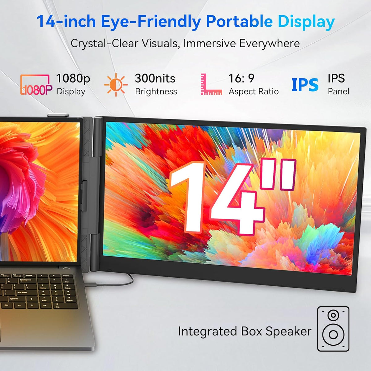 Blackview DCM6 Triple écran pour ordinateur compact portable 14 pouces, 1080p FHD IPS, écran externe compact portable, deux câbles USB-C, idéal pour les voyages, compatible avec les ordinateurs portables de 13 à 17 pouces, Plug & Play