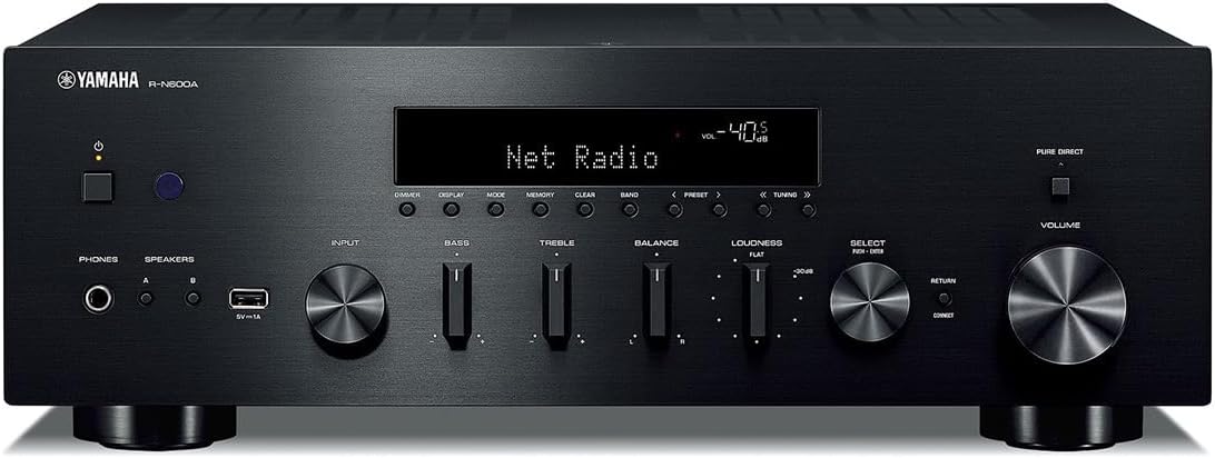 Récepteur réseau R-N600A doté de préampli phono en streaming et convertisseur numérique-analogique intégré (noir)