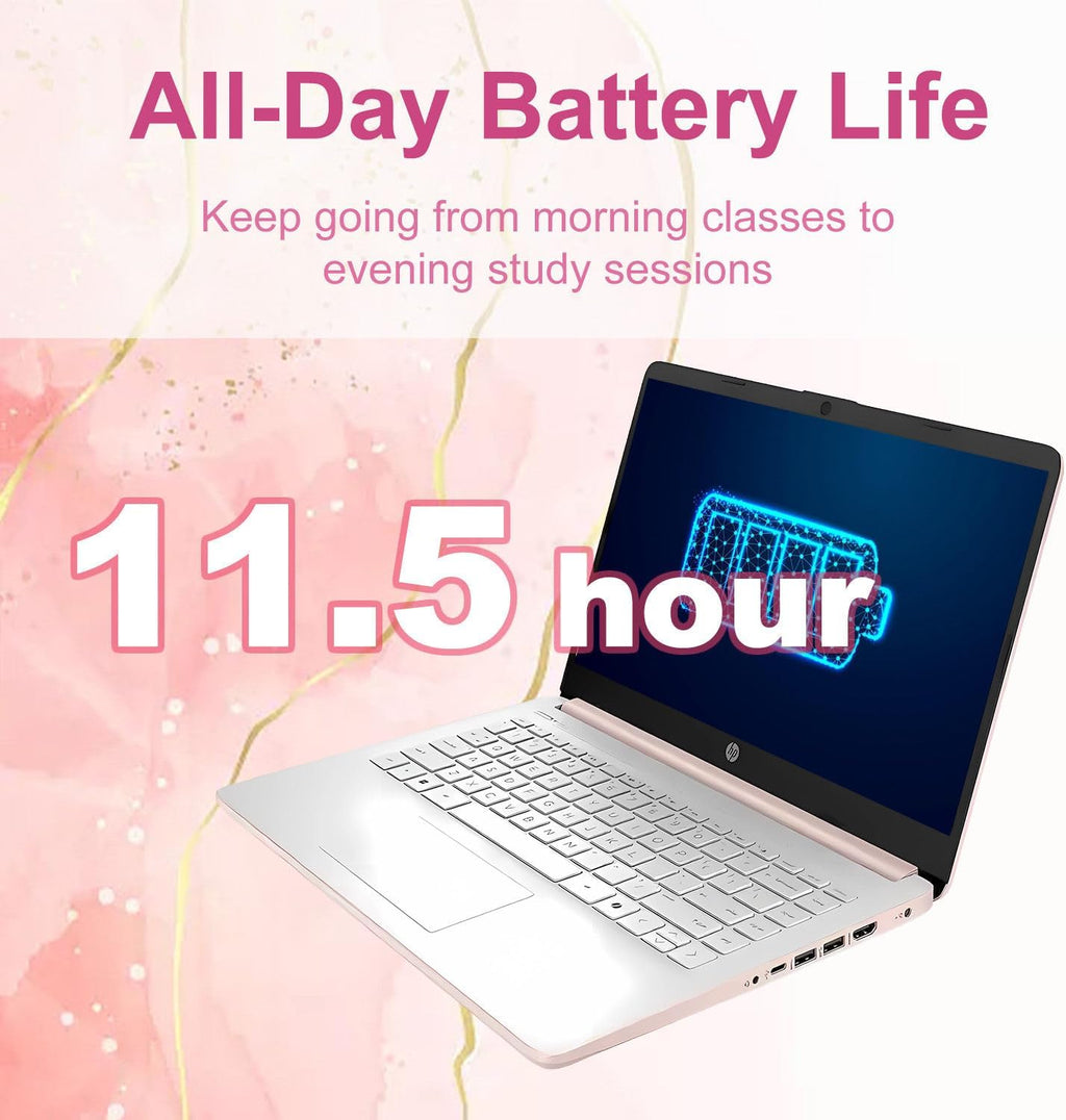Ordinateur compact portable léger HP 14″ Blanc Flocon de Neige avec Office 365 et Copilot AI, processeur Intel, 4 Go de RAM, SSD de 64 Go + 1 To de stockage cloud