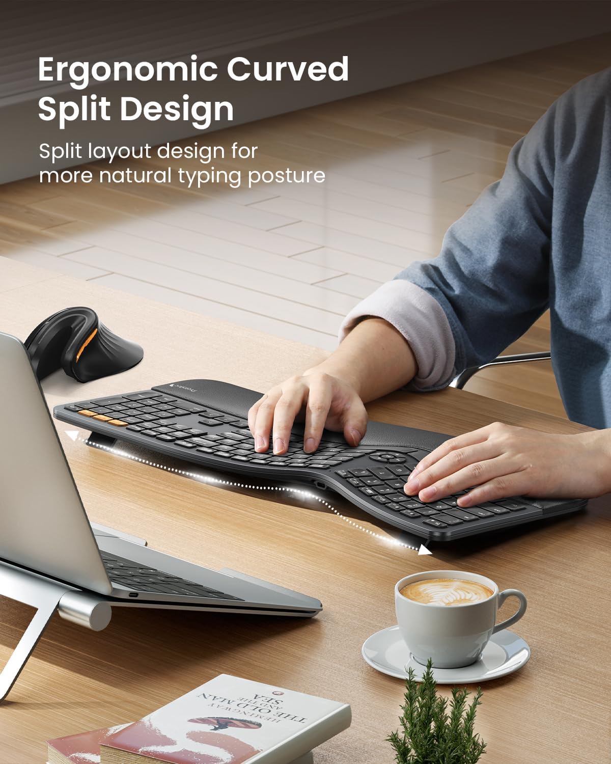 Clavier ergonomique Bluetooth rétroéclairé ProtoArc EK01 Plus, clavier à connectivité sans fil complet divisé doté de double connectivité Bluetooth et USB, repose-poignets rembourré, rechargeable, compatible Windows/Mac/Android, noir