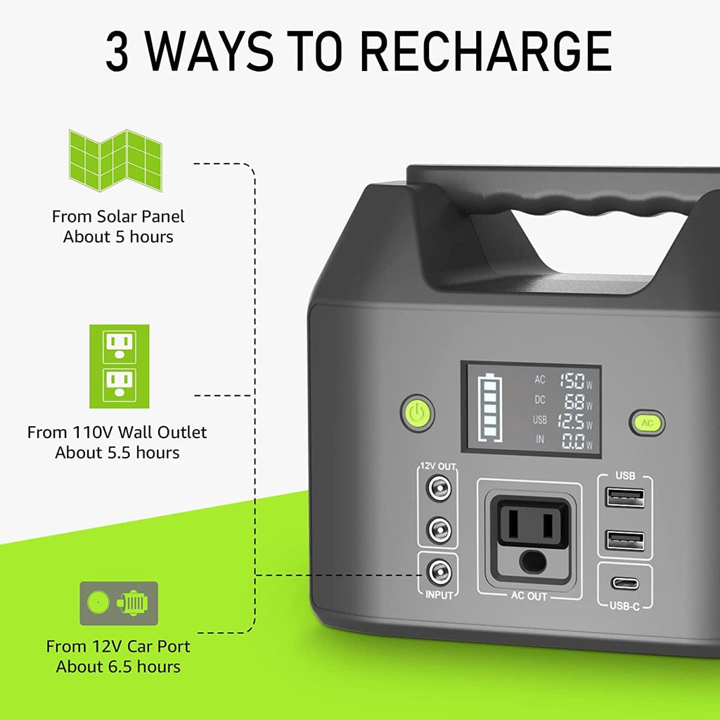 Station d'alimentation compact portable EnginStar, batterie externe 150 W 155 Wh avec prise secteur 110 V, 6 sorties, chargeur d'ordinateur compact portable et lampe LED intégrée pour la maison et le camping.