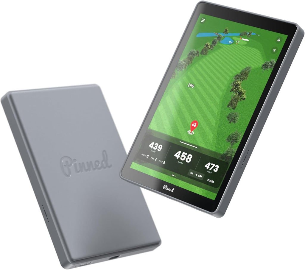 Tablette tactile GPS portable Pinned Golf - Le Caddie - Écran tactile magnétique résistant aux intempéries - Distances FCB - 45 000 cartes de parcours - Cadeau pour homme - Gris