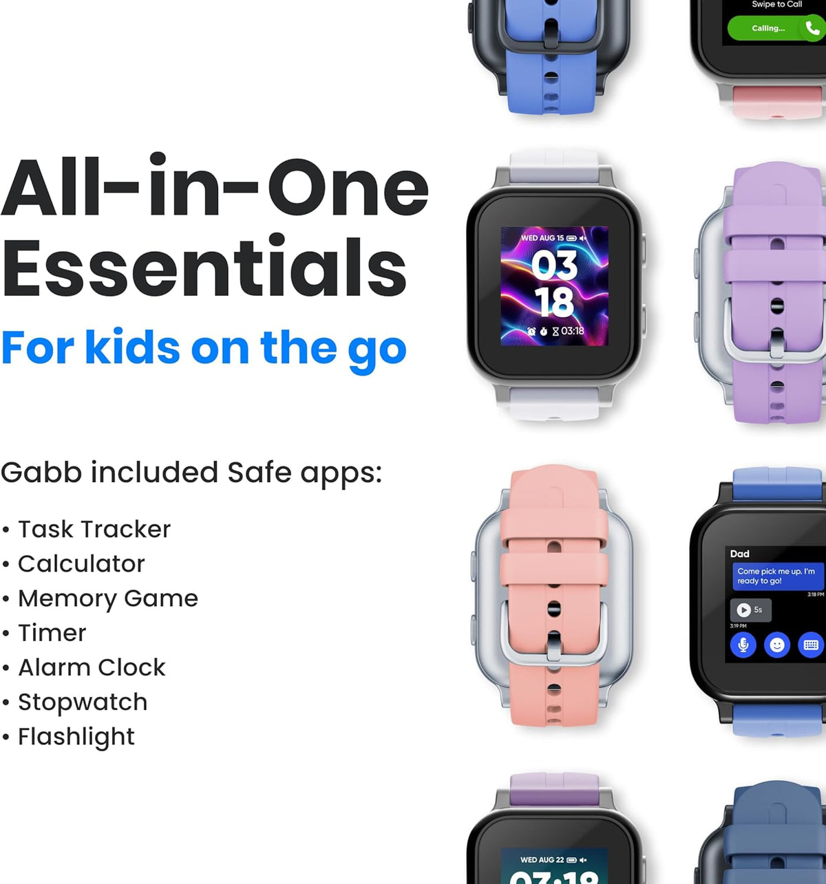 Présentation : Montre connectée Gabb Watch 3e - Traceur GPS pour enfants - Sans abonnement aux réseaux sociaux ni frais Internet (Argent)