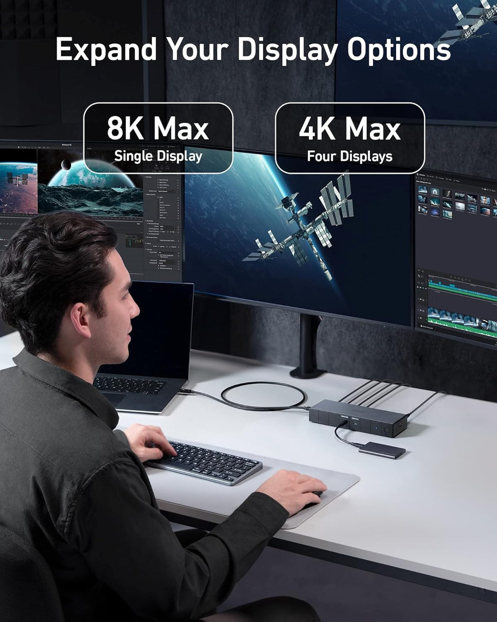 Station d'accueil Anker 778 Thunderbolt (12-en-1 Thunderbolt 4) 40 Gbit/s avec charge maximale de 100 W pour ordinateur compact portable, écran 8K ou 4K (simple ou double), Ethernet, 6 ports USB, compatible avec les ordinateurs portables Dell, HP et