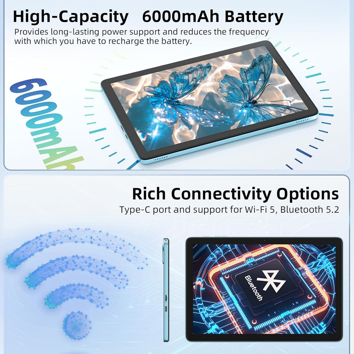 Tablette tactile Android 15 10 pouces, 24 Go de RAM, 128 Go de ROM, avec étui clavier, souris et stylet, mémoire extensible jusqu'à 1 To, processeur octocœur 6000 mAh, écran IPS HD 1280 x 800, Wi-Fi, processeur T615 haute performance, double caméra (