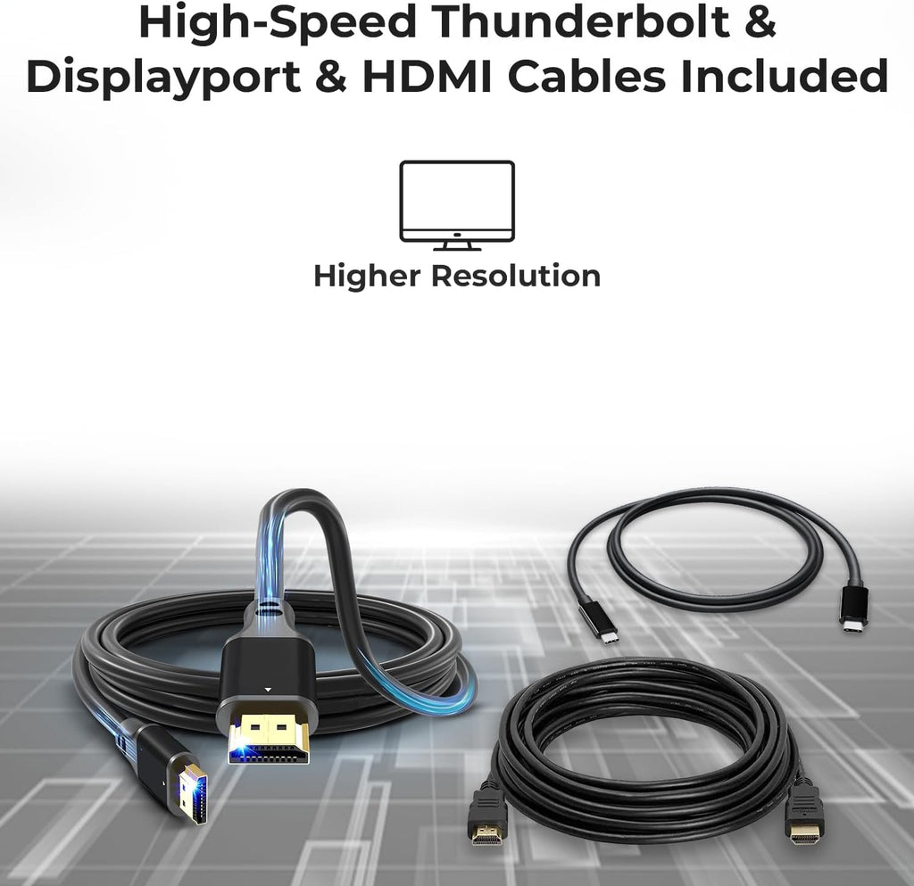 Station d'accueil Dell WD19TB Thunderbolt doté de adaptateur secteur 180 W (130 W Power Delivery), câble HDMI, câble DisplayPort, câble Thunderbolt et chiffon en microfibre inclus.
