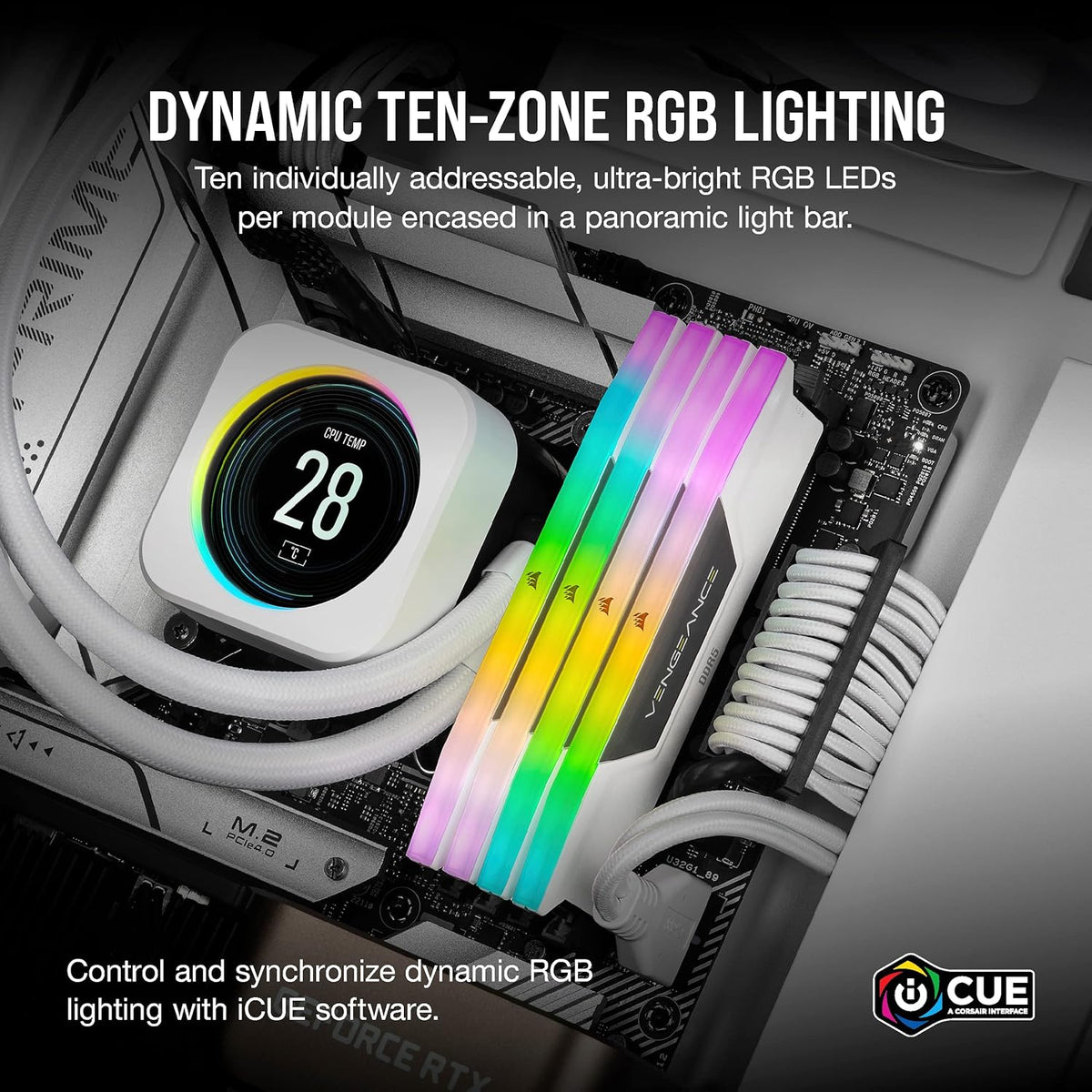 Mémoire RAM CORSAIR Vengeance RGB DDR5 32 Go (2 x 16 Go) 6000 MHz CL36-44-44-96 1,35 V Intel XMP 3.0 pour ordinateur de bureau - Blanche (CMH32GX5M2E6000C36W) – Modèle pratique