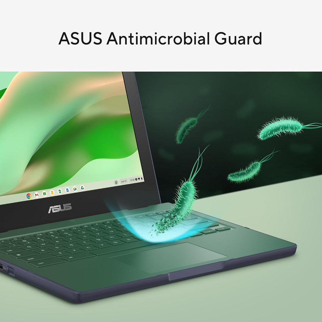 Chromebook ASUS CR11, ordinateur compact portable renforcé, écran 11,6", processeur Intel N100, 4 Go de RAM, 64 Go de stockage eMMC, protection antimicrobienne, clavier résistant aux éclaboussures, gris minéral CR1104CGA-AS44