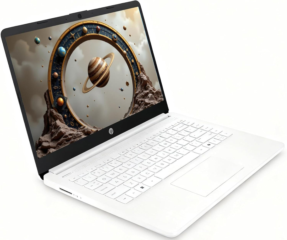 Ordinateur compact portable HP 14 HD - Processeur Intel Celeron, 8 Go de RAM, 64 Go de stockage eMMC - Léger et doté d'une autonomie de 12 h - Design élégant avec de nombreux ports - Webcam et micro intégrés - Idéal pour les professionnels, les